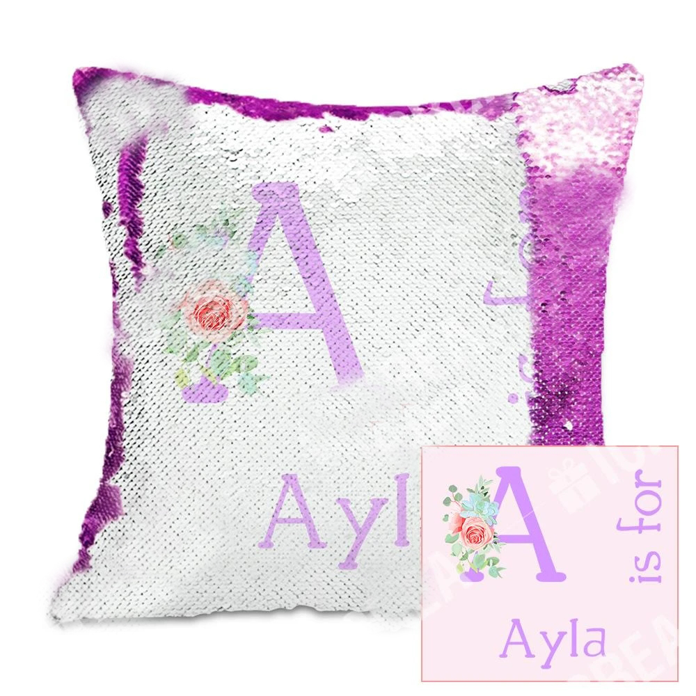 initial sequin pillow