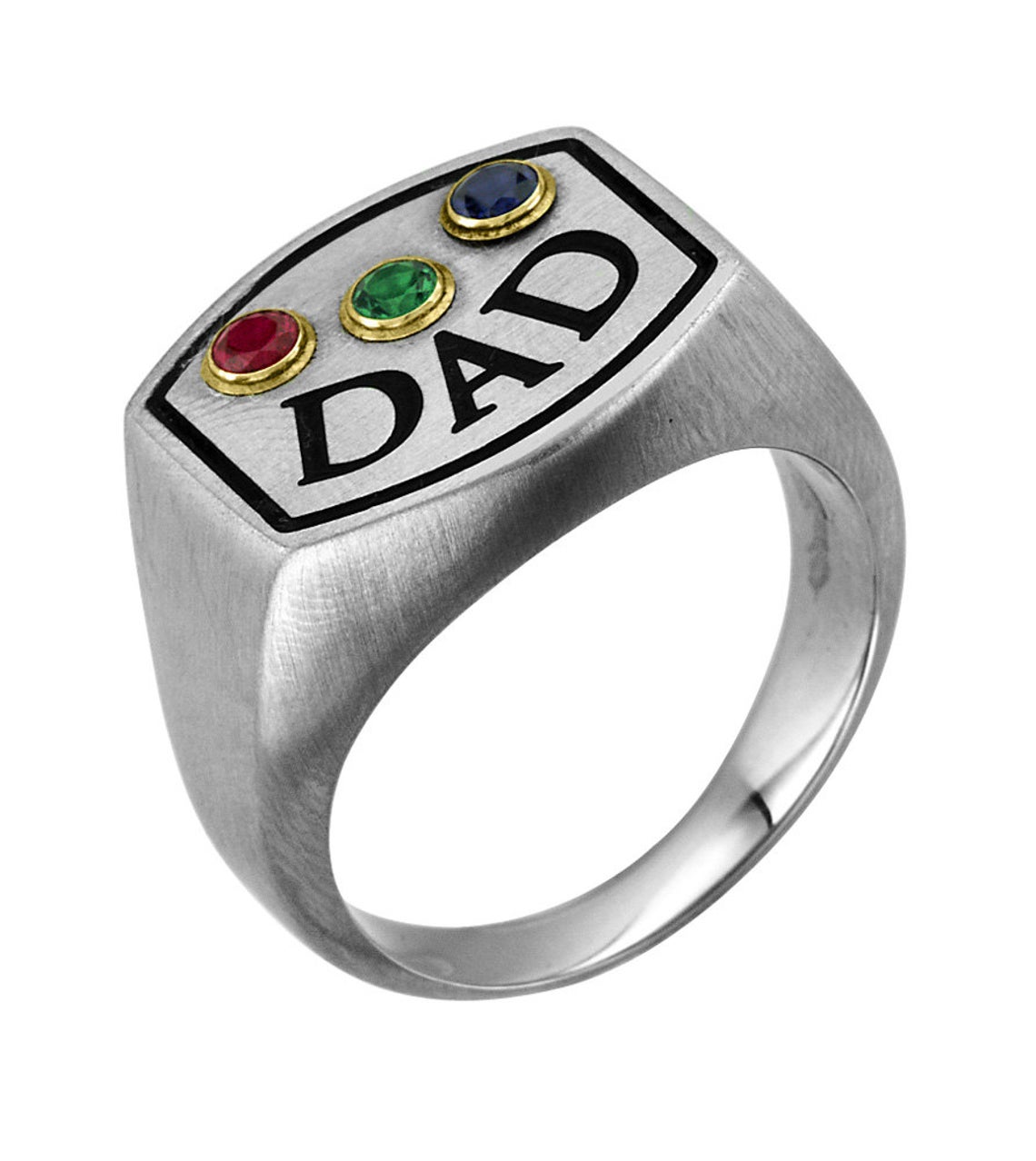 Men's "DAD" Ring in Stainless Steel With Three Personalized Birthstones